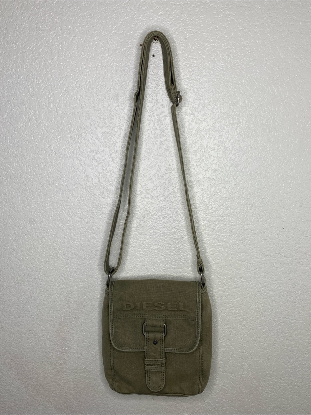Diesel Olive Green Thick Canvas Crossbody Bag Y2K - Picture 2 of 14
